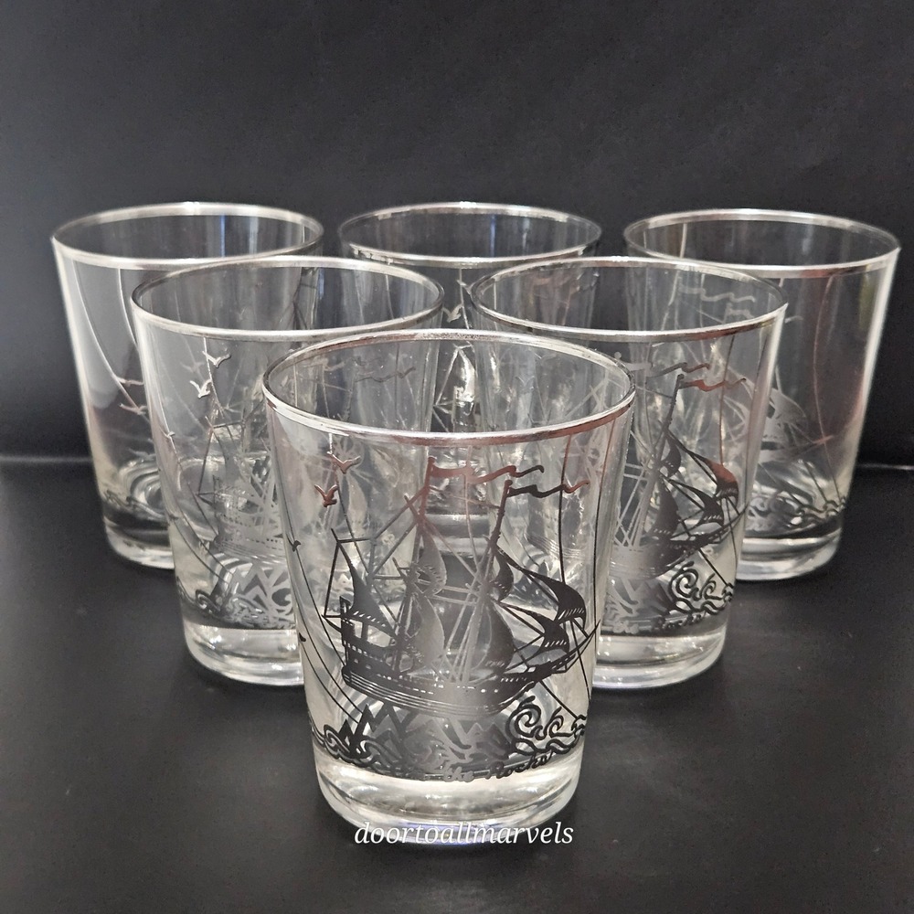 6 MCM On The Rocks Silver Overlay Clipper Double Old Fashioned Glasses Nautical